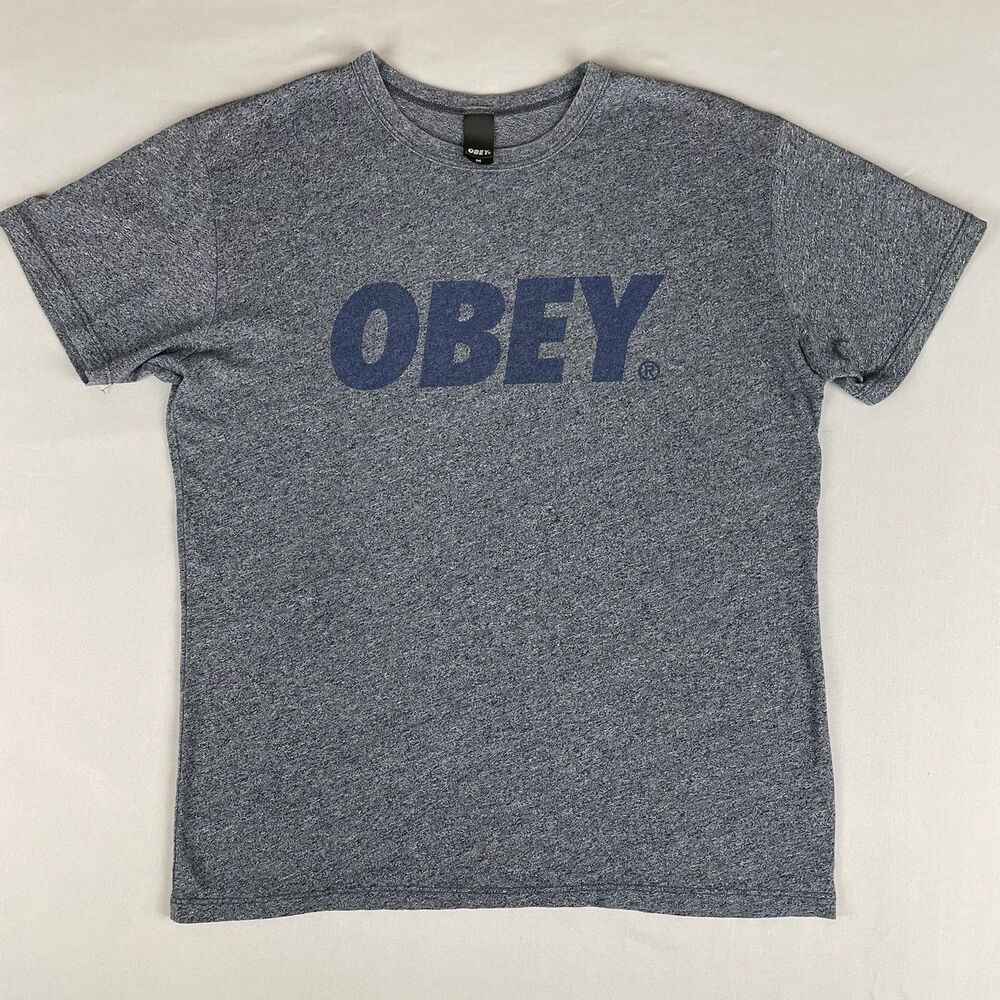 Obey Accent Graphic Tee Shirt Unisex Medium Gray Blue Basic Classic Preppy Retro